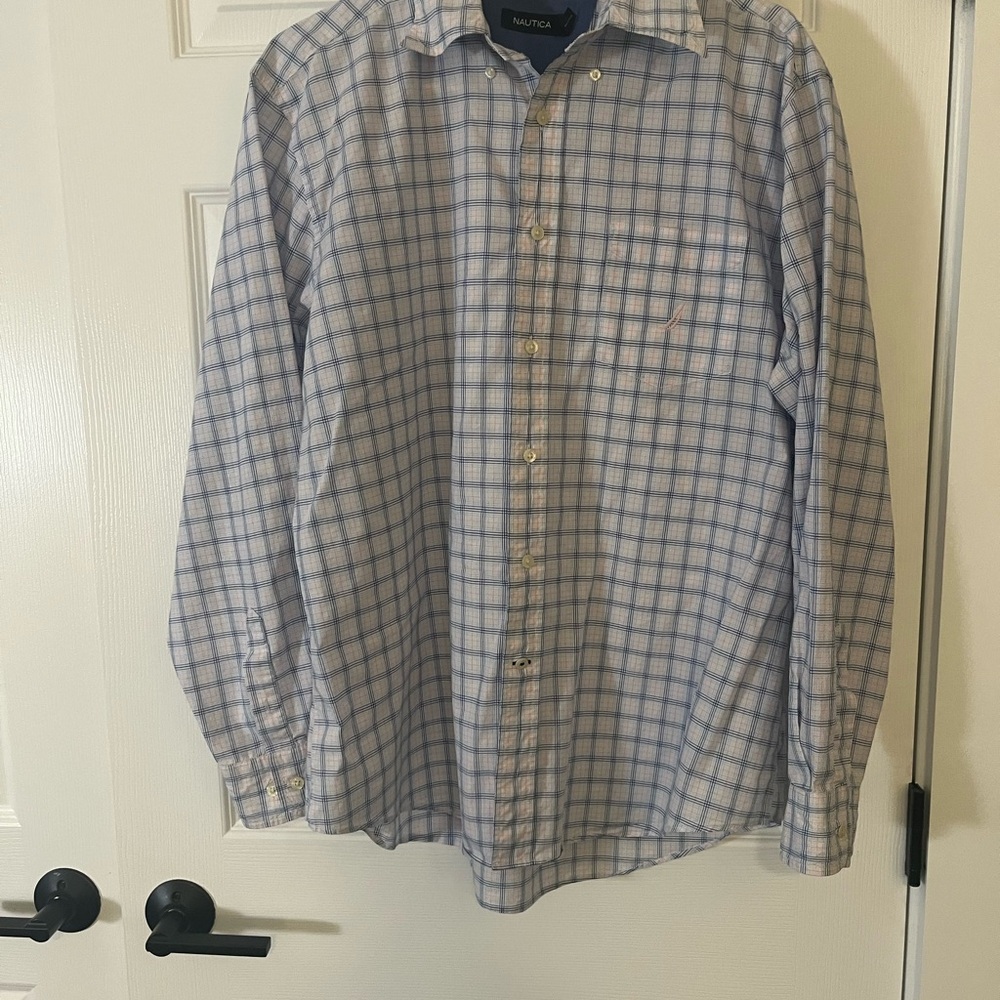 Nautica Blue Plaid Long Sleeve Button Down Shirt Size L
